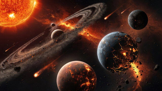 Collisione planetaria e distruzione cosmica nello spazio profondo con comete