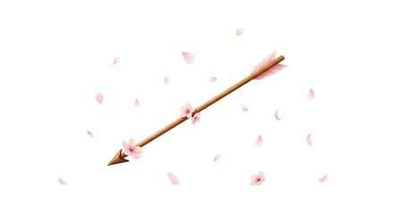 Obraz premium Boho arrow and flowers with pink cherry blossom petals on white
