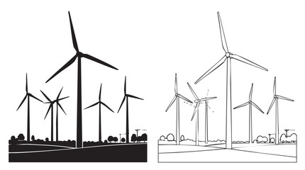 wind turbines black silhouette with line art vector design featuring energy, renewable © Shamsul