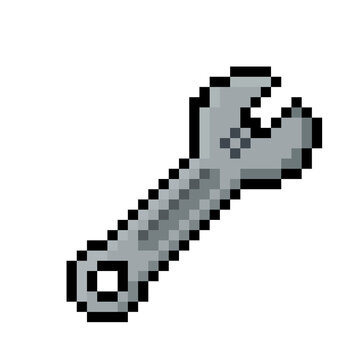 ​Pixel art adjustable wrench icon isolated