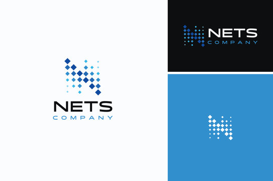 Square dots halftone become Initial Letter N Network Futuristic Digital Logo Design
