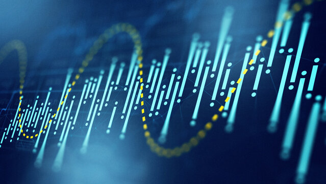 Business chart showing stock exchange trading data with graphs and candlestick patterns