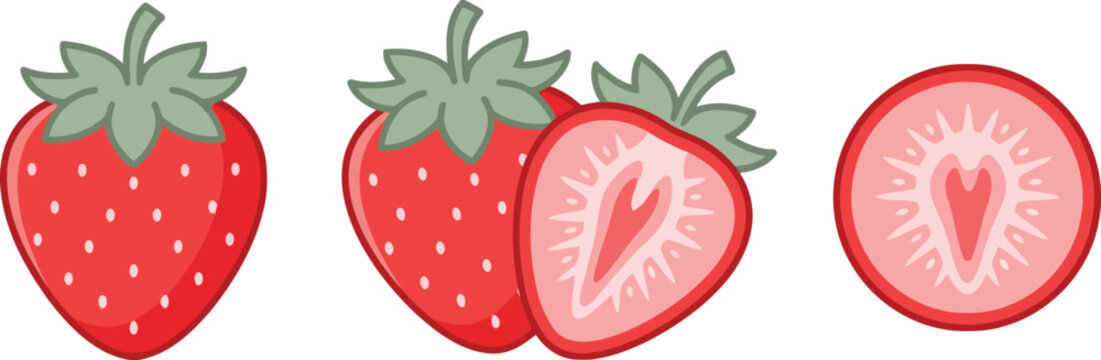 Fresh red strawberries and sliced fruit pieces illustration Vector