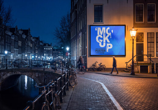 Night Building Billboard Mockup
