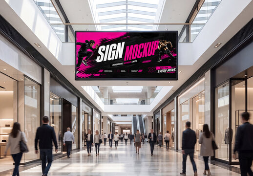 Shopping Mall Hanging Billboard Mockup
