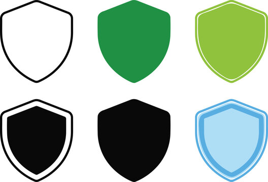 Set of three shield icons in outline solid and blue styles Vector