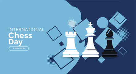 International Chess Day. Flat Illustration. Minimalist Vector. Modern Graphic. Banner Design. © khafid