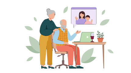 Fototapeta premium Senior couple video calling family, staying connected digitally