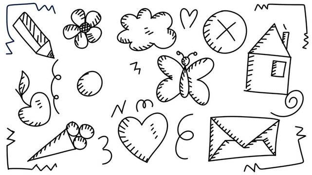 Hand-Drawn Doodle Collection Animation Looping in 4K