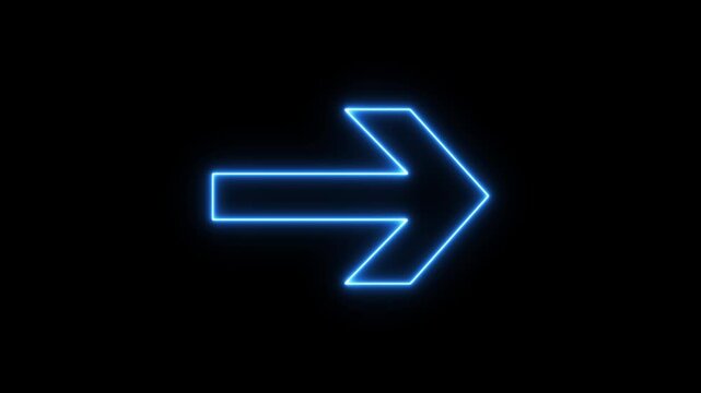 blue color arrow points to the right. Flashing neon icon to the right arrow. on alpha transparent background