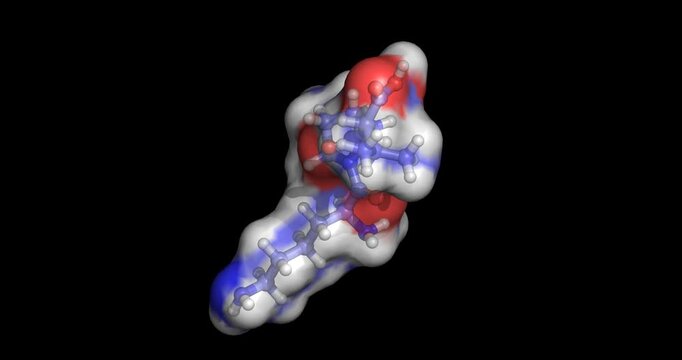 KPV, anti inflammatory peptide for gut health and skin healing, 3D molecule spinning, 4K