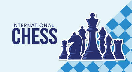 International Chess Competition Poster. Board Game Graphic. Flat Vector Illustration. Sport Design. © khafid