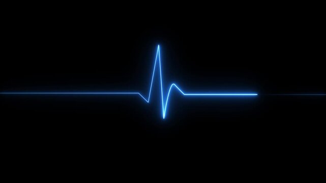 Glowing neon blue color heartbeat rate and pulse line with grid, loop motion animate footage. Motion graphics of neon heartbeat line