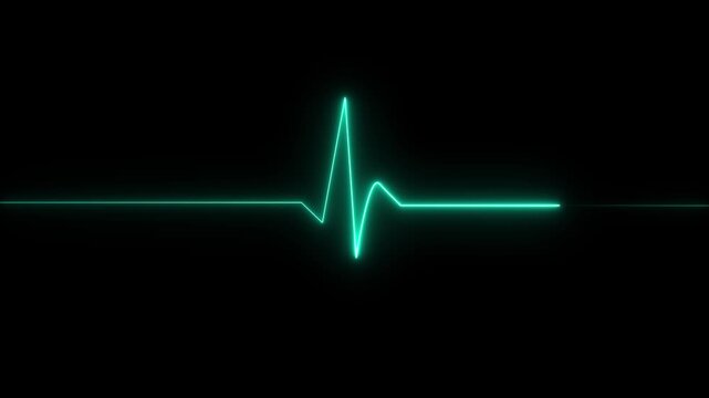 Glowing neon blue color heartbeat rate and pulse line with grid, loop motion animate footage. Motion graphics of neon heartbeat line