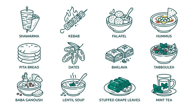 Illustrated Collection of Traditional Indian Dishes and Drinks.