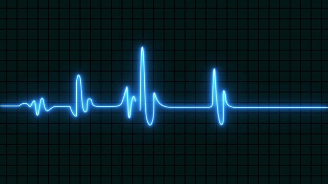 Heart rate monitor electrocardiogram beautiful red bright design on red background. Heartbeat icon. Pulse line illustration. Ekg neon pulse monitor with signal. Motion graphics of Heartbeat icon