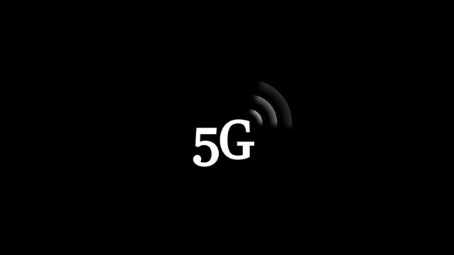 5 g network connection animation with signal waves on black background, for high-speed wireless, technology and digital, communication concepts