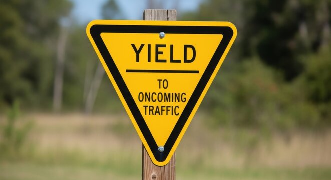 Yield To Oncoming Traffic Road Safety Sign In Nature
