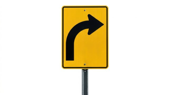 Yellow Road Sign With Black Arrow Indicating A Sharp Right Turn Direction