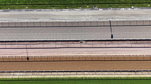 Aerial top down view of empty horse race track