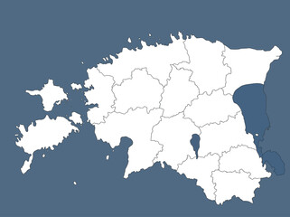 Fototapeta premium Estonia Administrative Map with White Counties on Blue Background