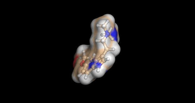 5-MeO DMT, naturally occurring compound for brain function and perception, 3D molecule 4K spinning