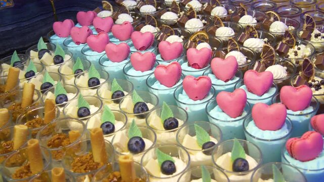 Assorted mini desserts at luxury restaurant buffet