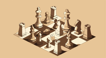 Chess Board Game. Strategy Concept. Isometric Illustration. Minimalist Style. Strategy Board Game © khafid
