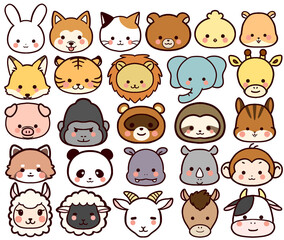 かわいい動物のお顔イラストセット © もえぎ