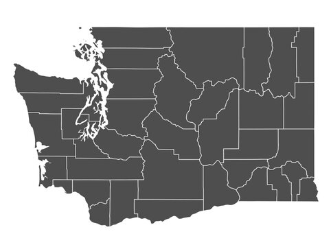 Washington State Map with County Borders - Gray Silhouette