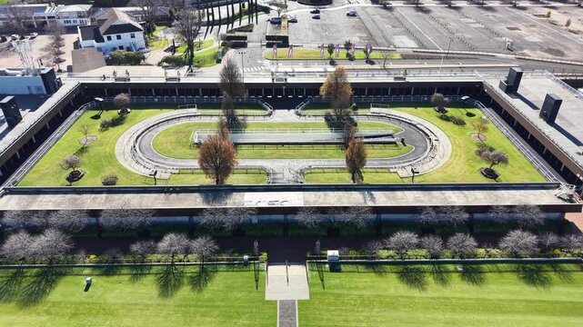 Aerial view of Monmouth Park racetrack paddock