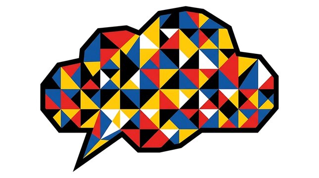 Colorful geometric speech bubble with mosaic triangle pattern