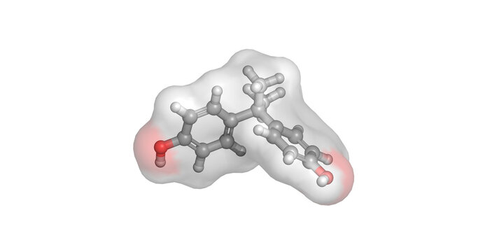 Bisphenol A, plastic manufacturing chemical and hormone disrupting compound, 3D molecule 4K