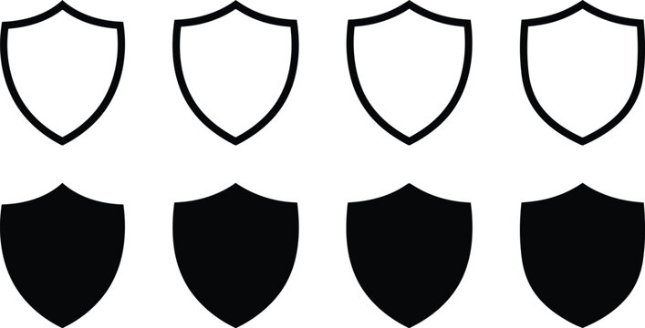 Set of black shield icons for security and protection Vector