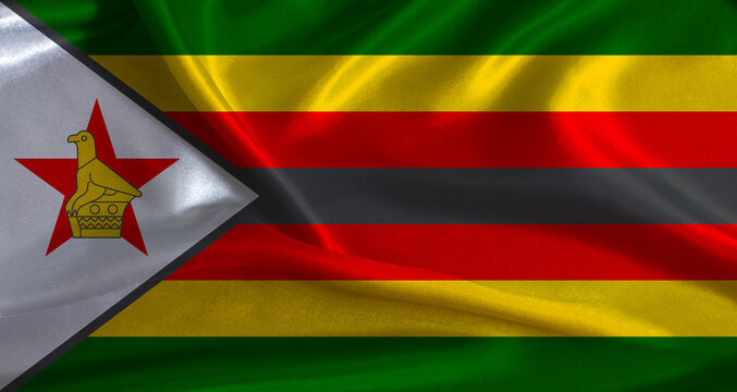 Zimbabwe flag with cloth textured background. National flag of Zimbabwe with realistic texture