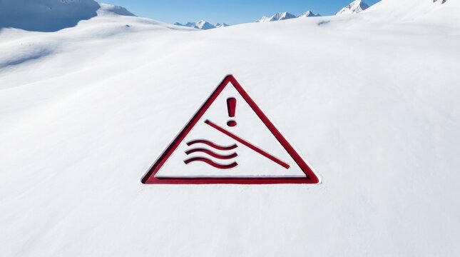 Warning Sign In Snow Covered Landscape With Mountains In Background