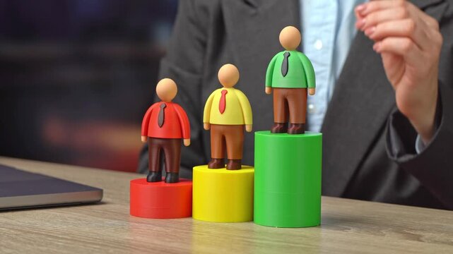 Recognition of high employee achievements. Office workers undergo performance evaluations at work. Productivity measurement and career assessment. Performance reviews and workplace improvement.