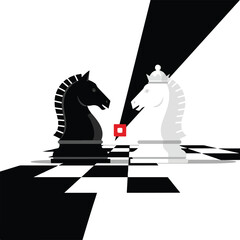 Chess Knight Duel. Minimalist Chess Concept. Flat Vector Illustration. Strategic Game Graphic. © khafid