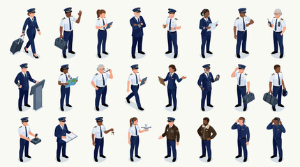 Obraz premium Diverse aviation and airport personnel in professional attire performing various tasks orderly and systematically