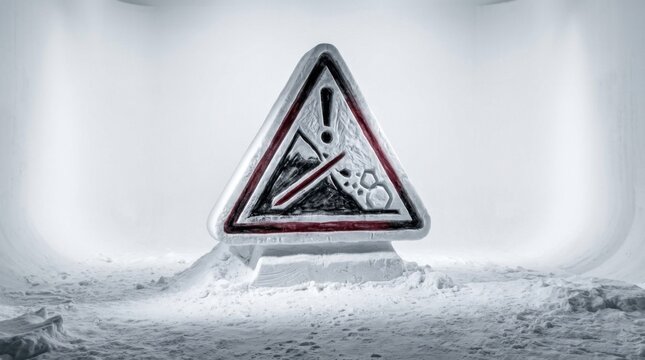 Warning Sign Of Falling Rocks Placed In A Snowy Landscape