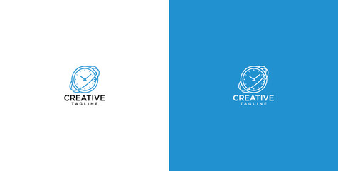 Minimalist clock logo design template with planetary orbit line © jack_