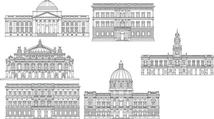 Obraz premium Classical Government and Historic Building CAD Elevation Outline Collection for Architectural Design