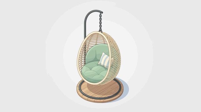 Elegant hanging egg-shaped wicker chair with plush cushions for cozy relaxation in modern indoor spaces