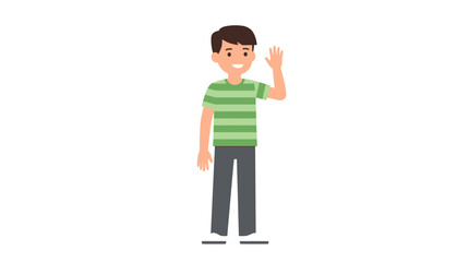 A friendly young boy standing and waving his hand in a greeting gesture. © Ira Project