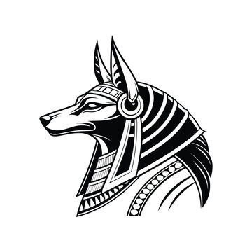 Ancient egyptian god anubis head profile silhouette decorative mythology mythology artwork.