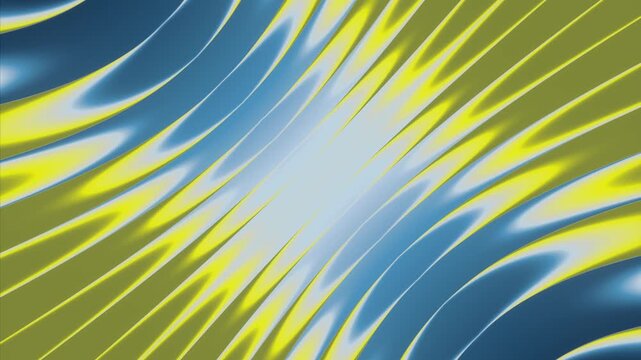 Vibrant 3D abstract background with diagonal waves. High-contrast blue and neon yellow metallic gradient with a glossy shine. Smooth seamless 4K loop for modern tech projects