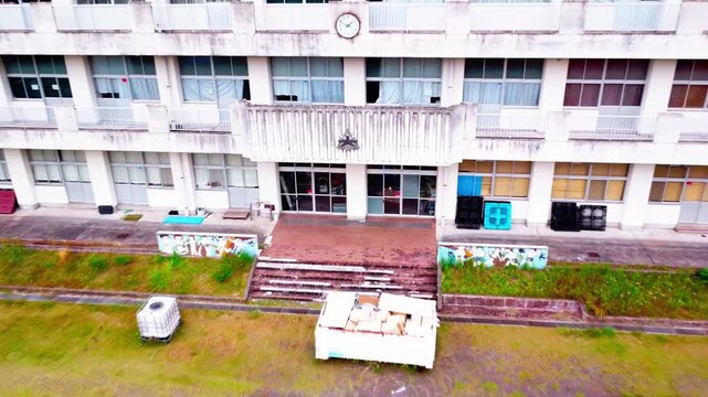 田舎の廃校を空撮　4K