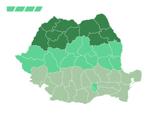 Fototapeta premium Romania Administrative Map with Counties and Green Gradient Infographic