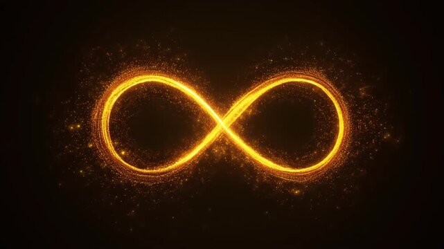 GlowinfGlowing Infinite Loop Symbol Animation, Sparkling Golden Particle Trail Forming Infinity Sign Abstract Motion, Representing Eternity, Endless Possibilities