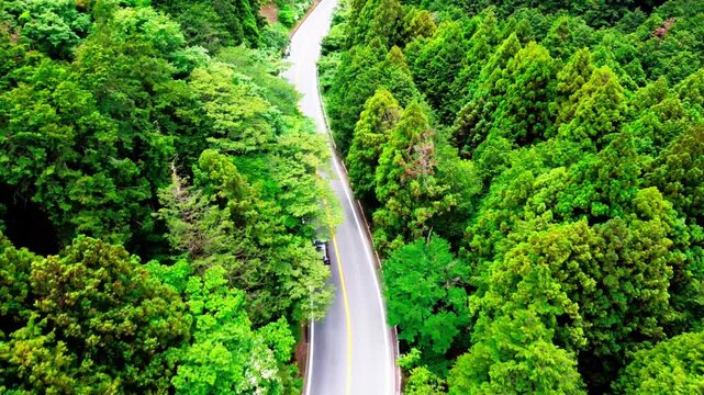 田舎の幹線道路を空撮　4K